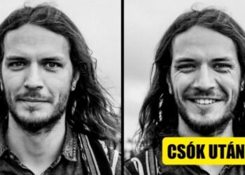 Egy fotós nő fényképeket készít az emberekről miután megcsókolja őket. Nézd az arcukat!