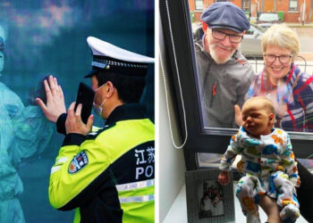 12 megható fotó arról, hogyan kommunikálnak egymással az emberek anélkül, hogy megszegnék a karanténszabályokat