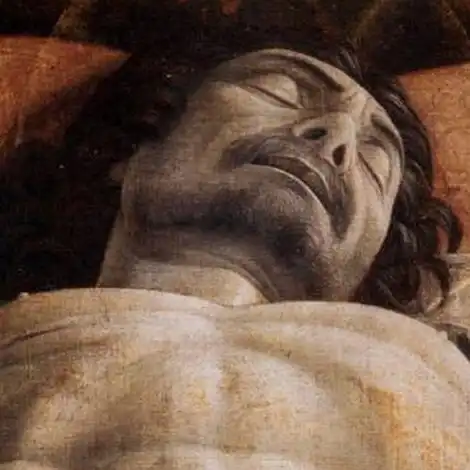 Andrea Mantegna, Halott Krisztus, inverz perspektíva, Krisztus siratása, kvatrocento, Milánó, művészettörténet, naturalizmus, olasz festészet, Pinacoteca di Brera, reneszánsz festészet, rövidülés, vallásos festészet