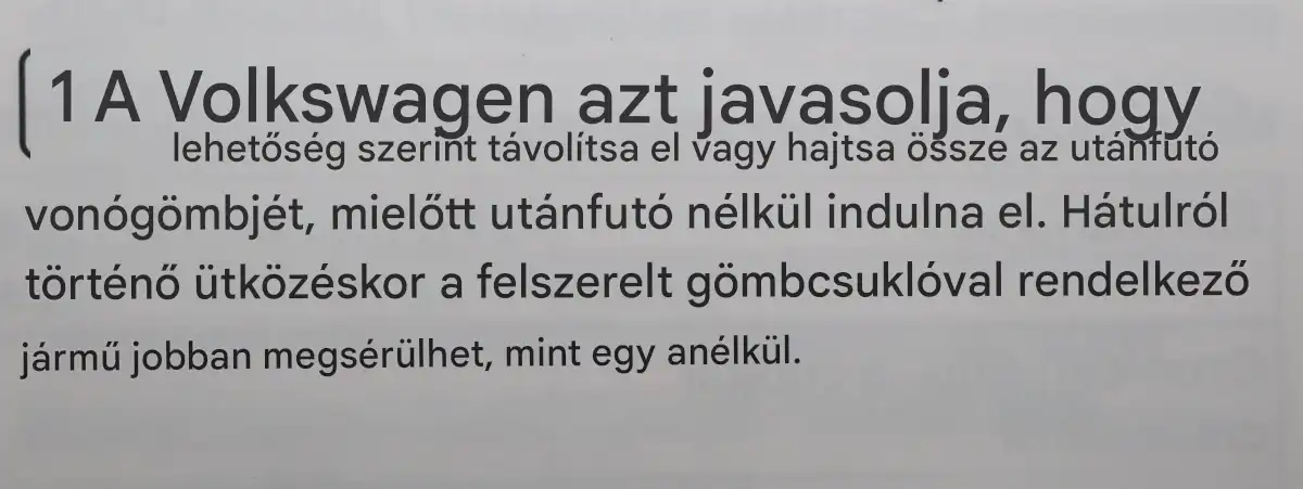 autó, baleset, biztonság, deformációs zóna, gömbfej, gyári ajánlás, hossztartó, karosszéria, közlekedés, lehajtható vonóhorog, levehető vonóhorog, lökhárító, passzív biztonság, törésteszt, utasbiztonság, ütközés, Volkswagen, vonóhorog, vonóhorog típusok