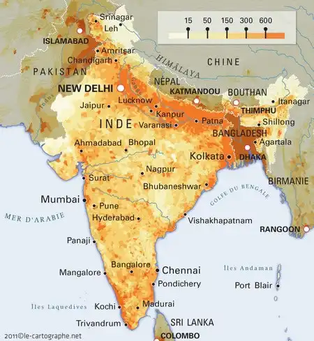 Dél-India, Észak-India, földrajzi tényezők, Himalája, India népessége, mezőgazdaság, népességeloszlás, népsűrűség, vízrajz
