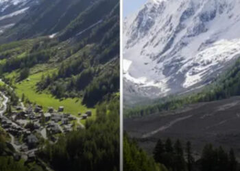 Megindító képek tárják fel egy falu gleccser-összeomlás utáni eltűnését