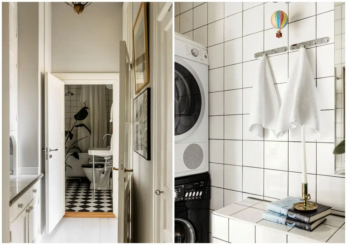 belsőépítészet, csempekályha, lakásbemutató, lakberendezés, retró, skandináv design, Stockholm, Svédország, történelmi lakás, vintage
